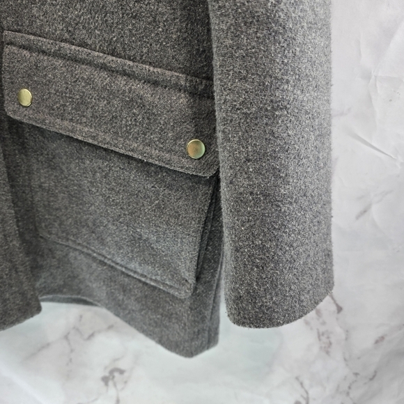 J Crew Coat Womens Medium 8 Gray Wool Blend Vail Parka Pea Zip Faux Fur Hood - Picture 4 of 13